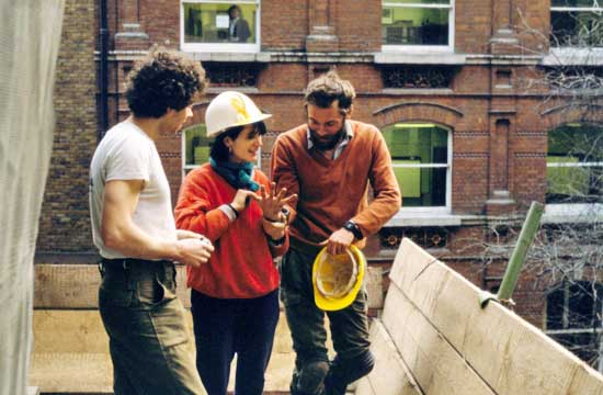 Ian, Deirdre, and Bruce on the gantry (Bruce having his palm read) Photo: MOLA